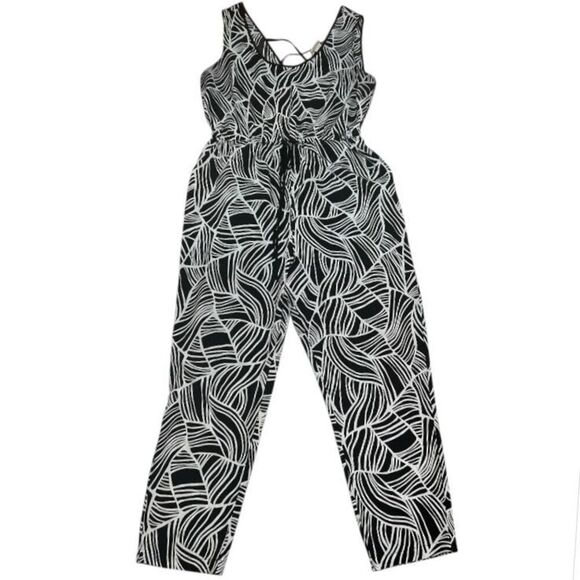 Ambar‎ Abstract Leaf Print Sleeveless Jumpsuit Black & White, Size XL Preowned - Picture 1 of 6
